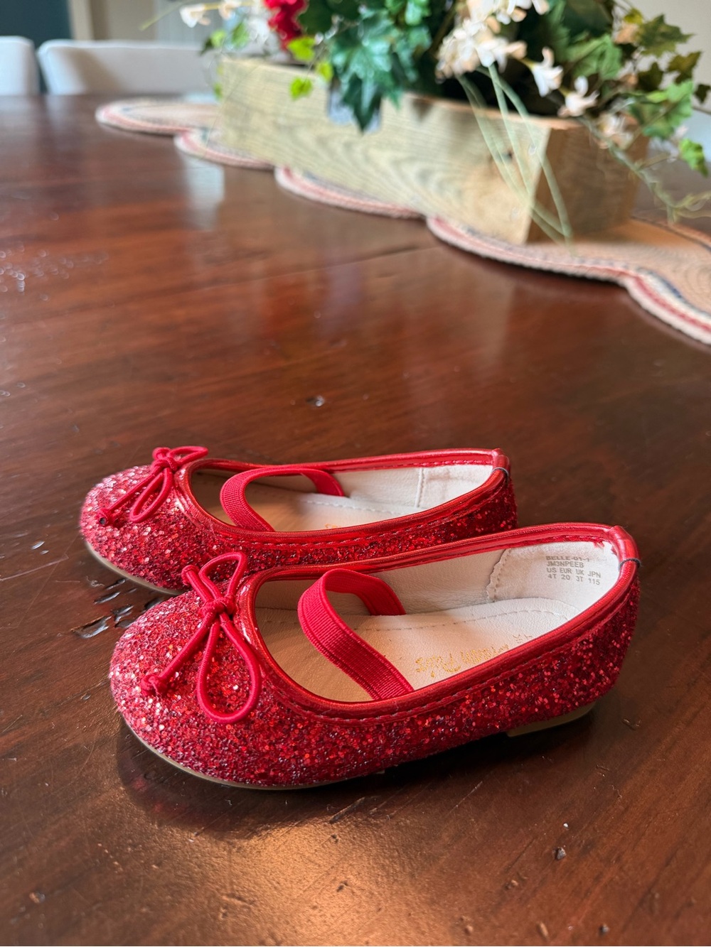 Girls' Red Glitter Ballet Flats with Bow